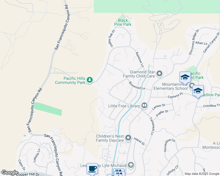 map of restaurants, bars, coffee shops, grocery stores, and more near 28719 Startree Lane in Santa Clarita