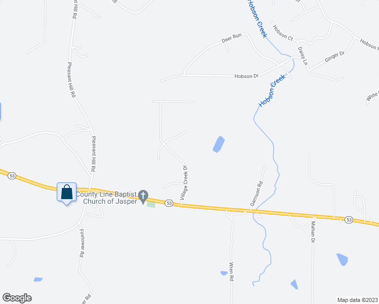 map of restaurants, bars, coffee shops, grocery stores, and more near 237 Village Creek Drive in Jasper
