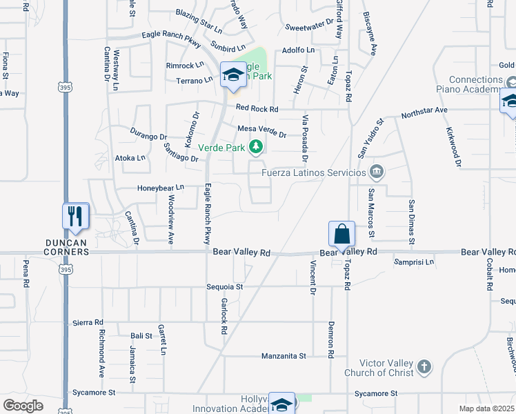 map of restaurants, bars, coffee shops, grocery stores, and more near 12645 Half Moon Circle in Victorville