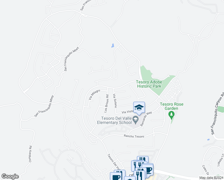 map of restaurants, bars, coffee shops, grocery stores, and more near 29335 Via Solano in Santa Clarita