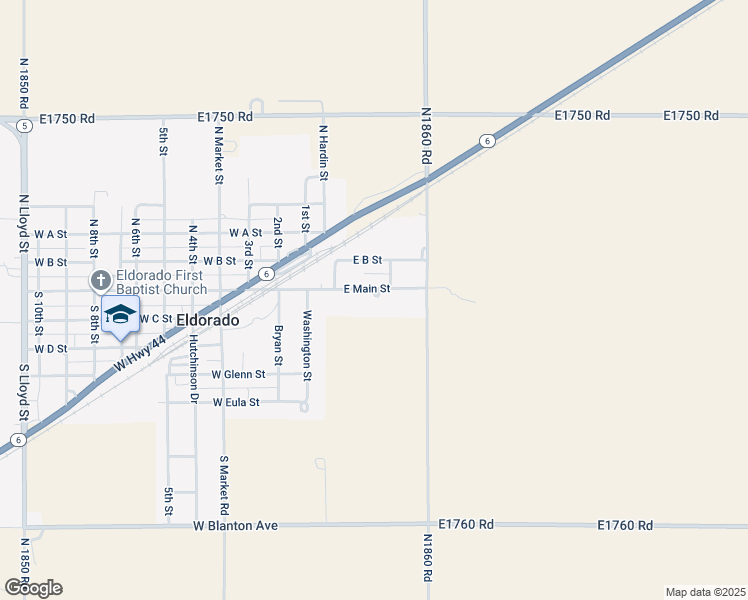 map of restaurants, bars, coffee shops, grocery stores, and more near 308 East Main Street in Eldorado