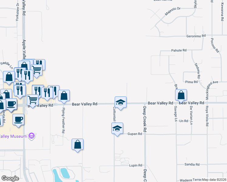 map of restaurants, bars, coffee shops, grocery stores, and more near 19968 Bear Valley Road in Apple Valley