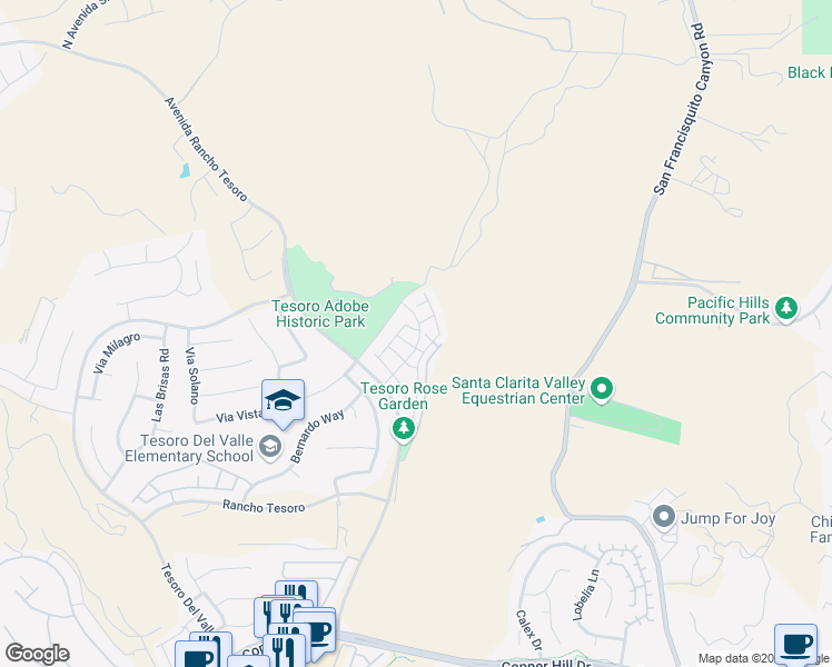 map of restaurants, bars, coffee shops, grocery stores, and more near 29255 Pilgrim Court in Santa Clarita