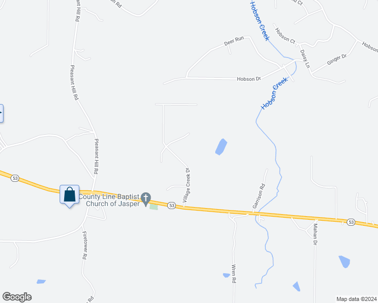 map of restaurants, bars, coffee shops, grocery stores, and more near 250 Village Creek Drive in Jasper