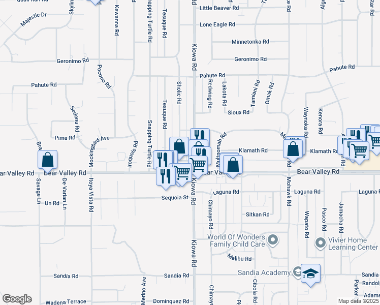 map of restaurants, bars, coffee shops, grocery stores, and more near 12191 Sholic Road in Apple Valley