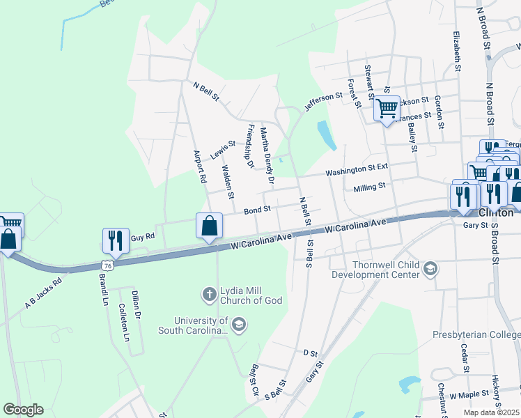 map of restaurants, bars, coffee shops, grocery stores, and more near 304 Bond Street in Clinton
