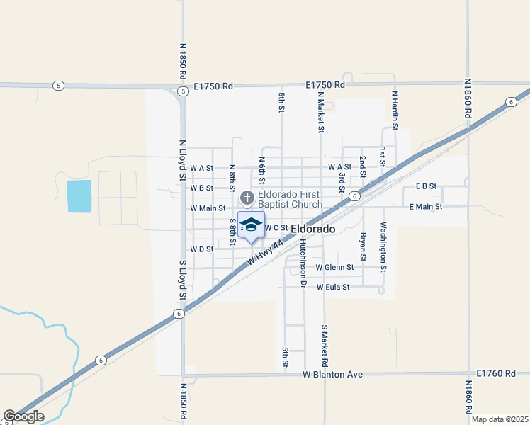 map of restaurants, bars, coffee shops, grocery stores, and more near 618 West Main Street in Eldorado