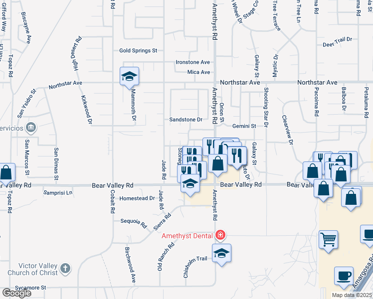 map of restaurants, bars, coffee shops, grocery stores, and more near 13675 Riverstone Drive in Victorville