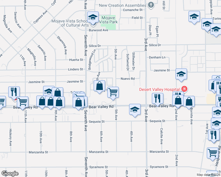 map of restaurants, bars, coffee shops, grocery stores, and more near 16251 Rodell Place in Victorville