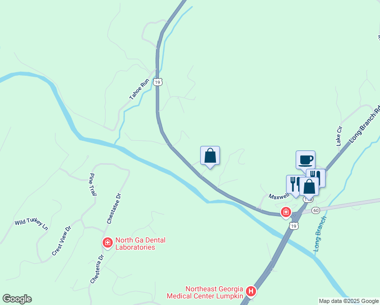 map of restaurants, bars, coffee shops, grocery stores, and more near 0 South Chestatee Street in Dahlonega