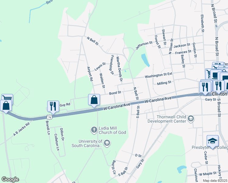 map of restaurants, bars, coffee shops, grocery stores, and more near 304 Bond Street in Clinton