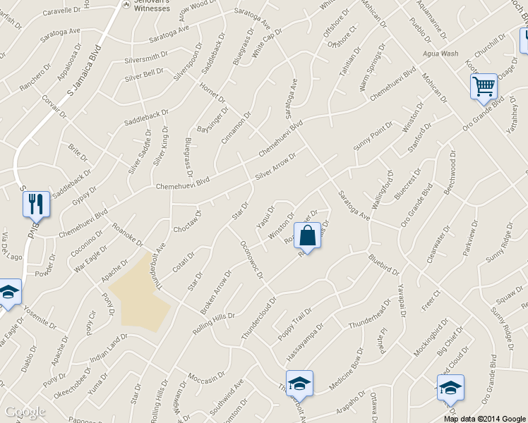 map of restaurants, bars, coffee shops, grocery stores, and more near 3335 Yaqui Dr in Lake Havasu City