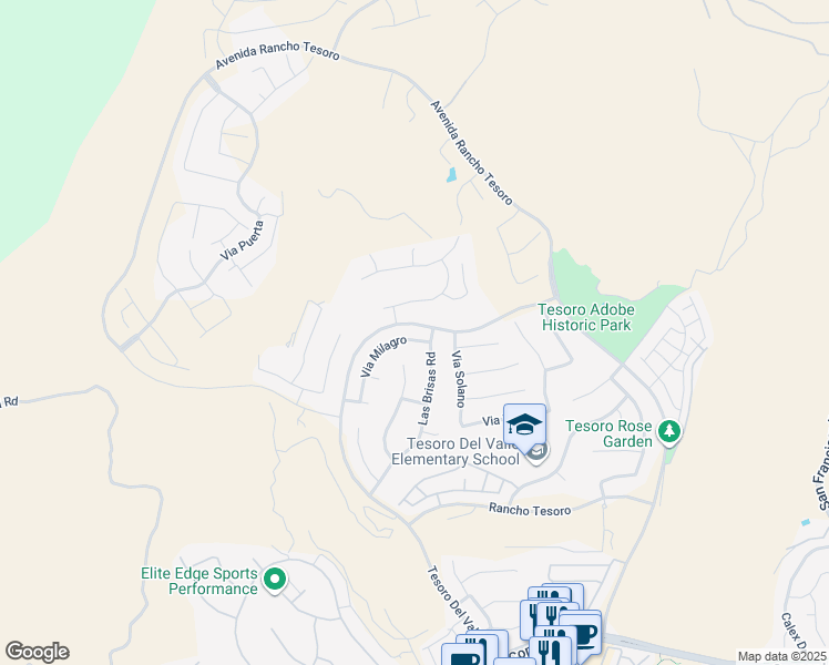 map of restaurants, bars, coffee shops, grocery stores, and more near 29373 Via Milagro in Santa Clarita