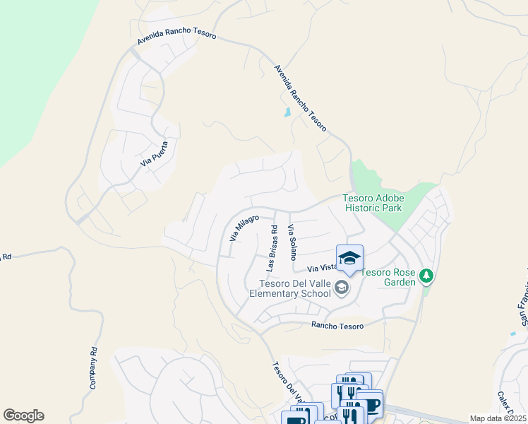 map of restaurants, bars, coffee shops, grocery stores, and more near 29373 Via Milagro in Santa Clarita