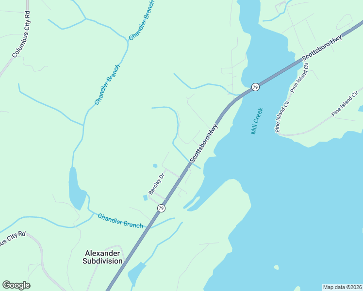 map of restaurants, bars, coffee shops, grocery stores, and more near 261 Cedar Cove Road in Scottsboro
