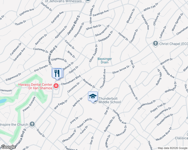 map of restaurants, bars, coffee shops, grocery stores, and more near 556 War Eagle Plaza in Lake Havasu City