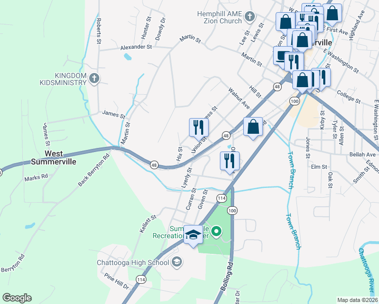 map of restaurants, bars, coffee shops, grocery stores, and more near 860 Union Street in Summerville