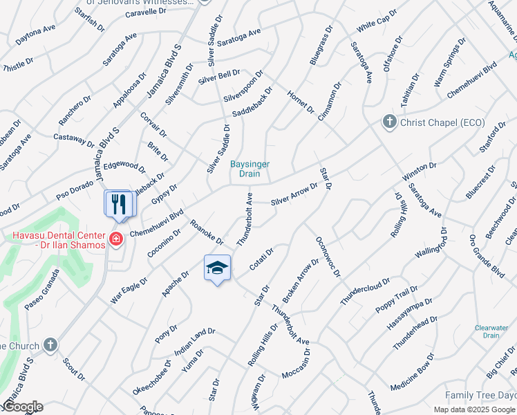 map of restaurants, bars, coffee shops, grocery stores, and more near 3180 Silver Arrow Dr in Lake Havasu City