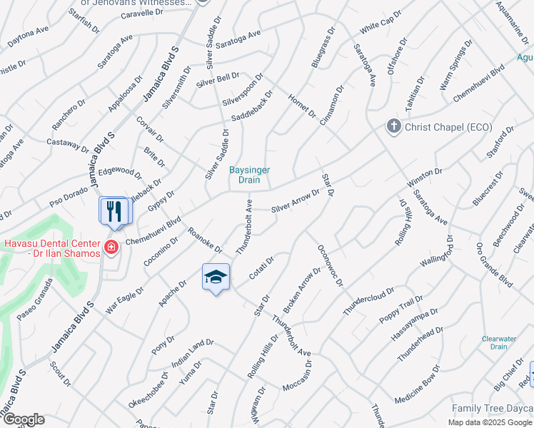 map of restaurants, bars, coffee shops, grocery stores, and more near 3180 Silver Arrow Drive in Lake Havasu City