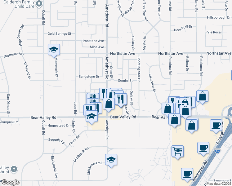 map of restaurants, bars, coffee shops, grocery stores, and more near 13756 Arthur Drive in Victorville