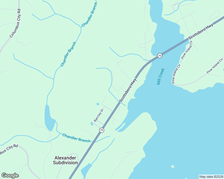map of restaurants, bars, coffee shops, grocery stores, and more near 261 Cedar Cove Road in Scottsboro