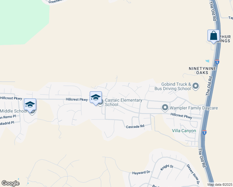 map of restaurants, bars, coffee shops, grocery stores, and more near 28321 Arroyo Court in Castaic