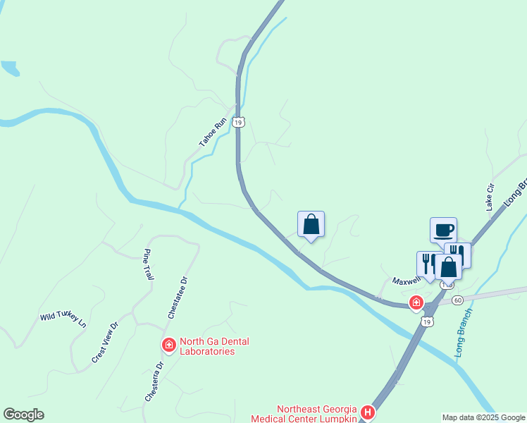 map of restaurants, bars, coffee shops, grocery stores, and more near 1 South Chestatee Street in Dahlonega