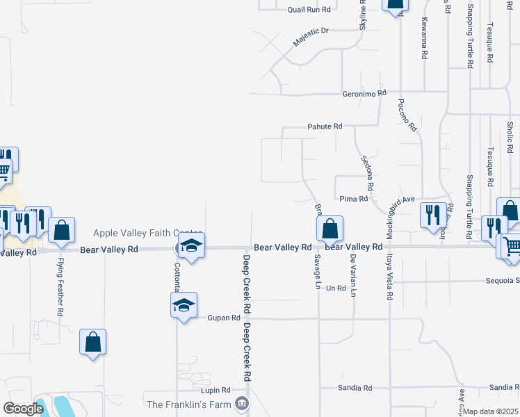 map of restaurants, bars, coffee shops, grocery stores, and more near 12237 Deep Creek Road in Apple Valley