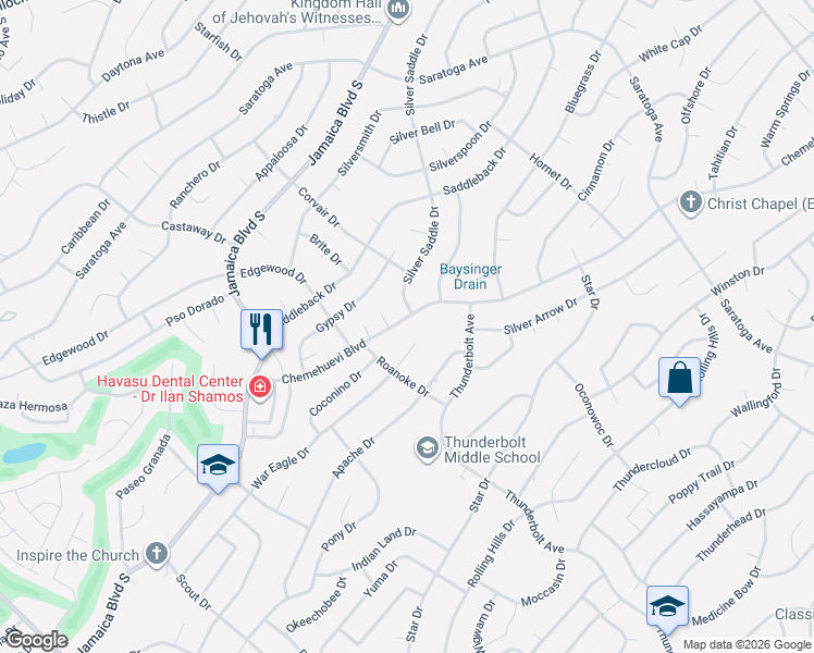 map of restaurants, bars, coffee shops, grocery stores, and more near 556 War Eagle Plaza in Lake Havasu City