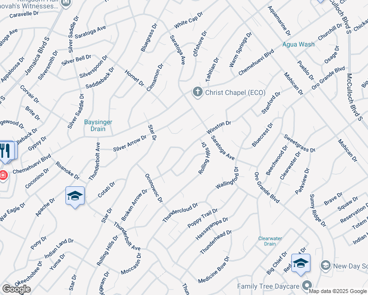 map of restaurants, bars, coffee shops, grocery stores, and more near 3371 Yaqui Drive in Lake Havasu City