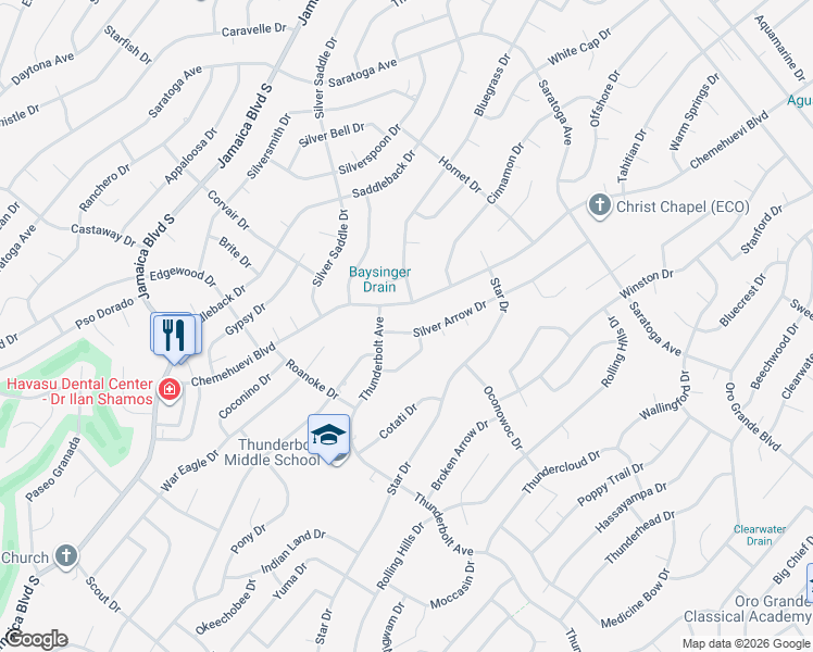 map of restaurants, bars, coffee shops, grocery stores, and more near 3180 Silver Arrow Dr in Lake Havasu City