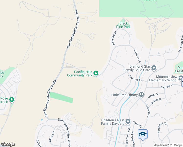 map of restaurants, bars, coffee shops, grocery stores, and more near 23097 Lowridge Place in Santa Clarita