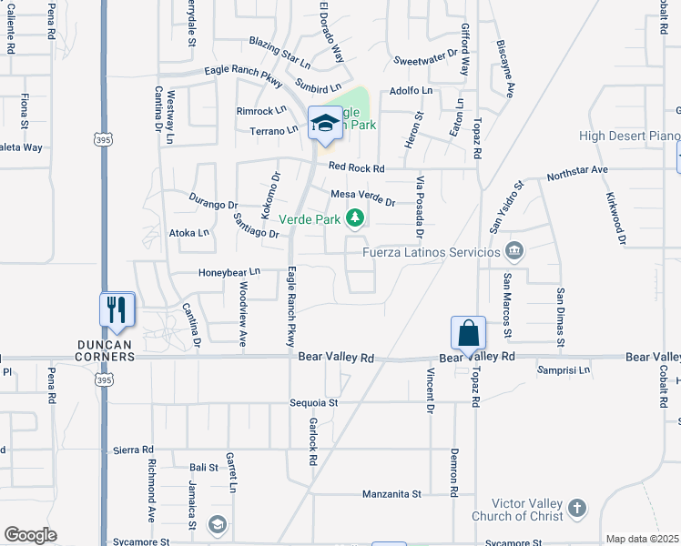 map of restaurants, bars, coffee shops, grocery stores, and more near 12246 Hitching Post Drive in Victorville