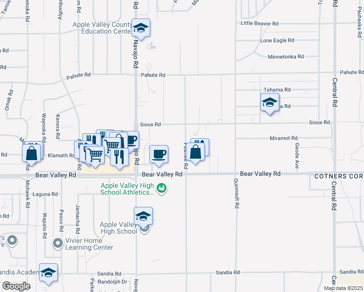 map of restaurants, bars, coffee shops, grocery stores, and more near 12250 Pawnee Road in Apple Valley