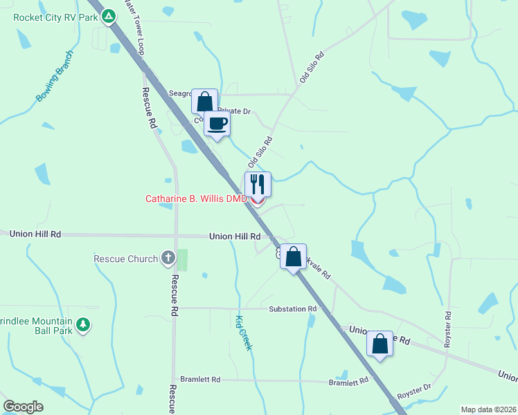map of restaurants, bars, coffee shops, grocery stores, and more near 4258 U.S. 231 in Laceys Spring