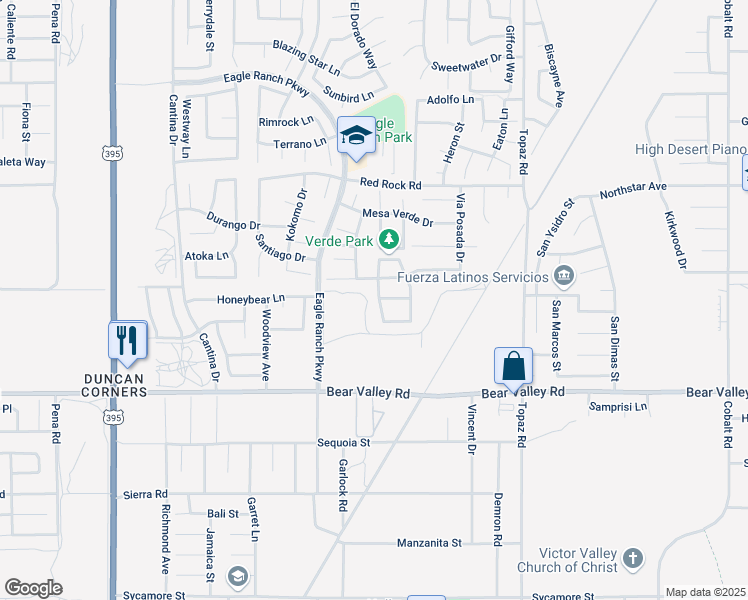 map of restaurants, bars, coffee shops, grocery stores, and more near 12246 Hitching Post Drive in Victorville