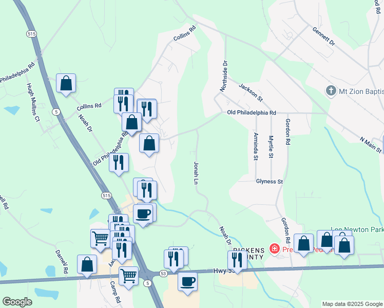 map of restaurants, bars, coffee shops, grocery stores, and more near 311 Jonah Lane in Jasper
