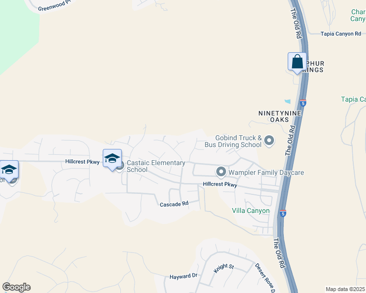 map of restaurants, bars, coffee shops, grocery stores, and more near 28012 Minaret Court in Castaic
