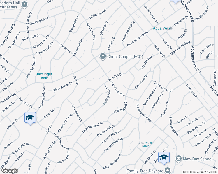 map of restaurants, bars, coffee shops, grocery stores, and more near 450 Rolling Hills Drive in Lake Havasu City