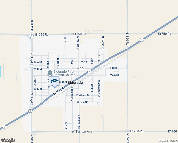 map of restaurants, bars, coffee shops, grocery stores, and more near Bryan Street in Eldorado
