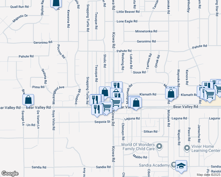 map of restaurants, bars, coffee shops, grocery stores, and more near 12222 Kiowa Road in Apple Valley