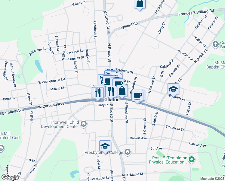 map of restaurants, bars, coffee shops, grocery stores, and more near in Clinton