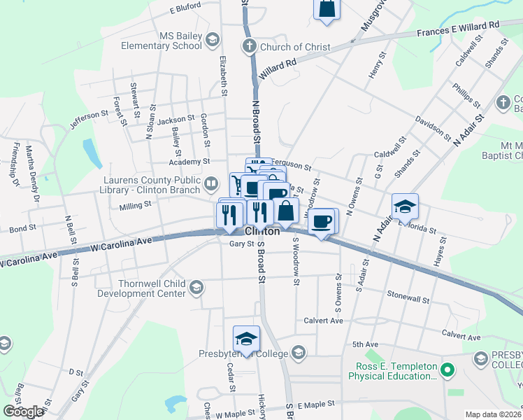 map of restaurants, bars, coffee shops, grocery stores, and more near in Clinton