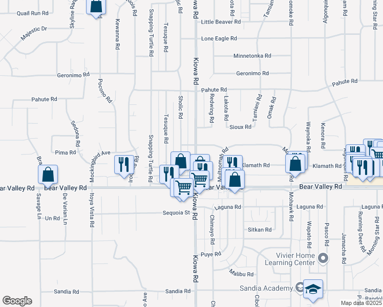 map of restaurants, bars, coffee shops, grocery stores, and more near 12222 Kiowa Road in Apple Valley
