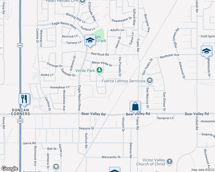 map of restaurants, bars, coffee shops, grocery stores, and more near 12287 Half Moon Circle in Victorville