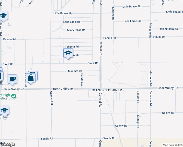 map of restaurants, bars, coffee shops, grocery stores, and more near 22421 Miramot Road in Apple Valley