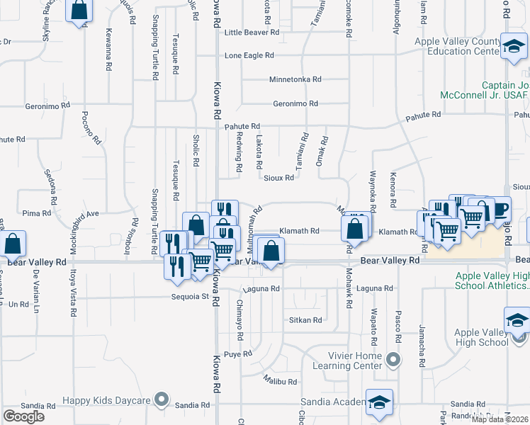 map of restaurants, bars, coffee shops, grocery stores, and more near 20990 Caddo Road in Apple Valley
