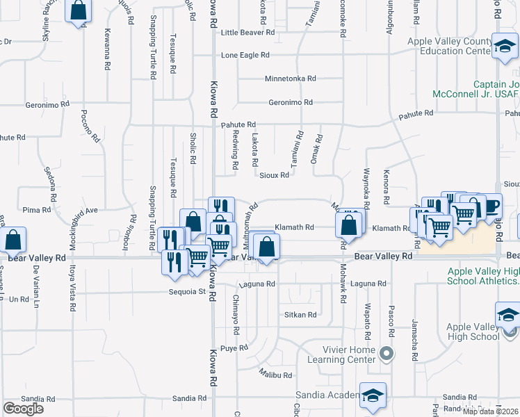map of restaurants, bars, coffee shops, grocery stores, and more near 20990 Caddo Road in Apple Valley