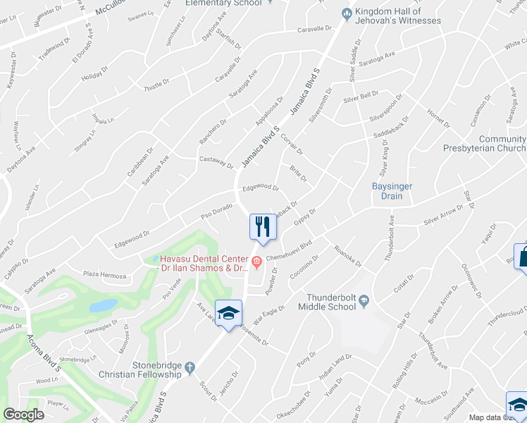 map of restaurants, bars, coffee shops, grocery stores, and more near 2930 Cork Lane in Lake Havasu City