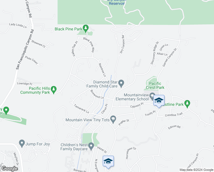 map of restaurants, bars, coffee shops, grocery stores, and more near 28860 Raintree Lane in Santa Clarita